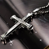 Male crystal cross zirconia stainless steel necklace with mood tracker