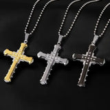 Male crystal cross zirconia stainless steel necklace with mood tracker