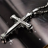 Male crystal cross zirconia stainless steel necklace with mood tracker - Silver