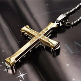 Male crystal cross zirconia stainless steel necklace with mood tracker - Gold