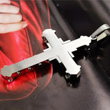 Male crystal cross zirconia stainless steel necklace with mood tracker