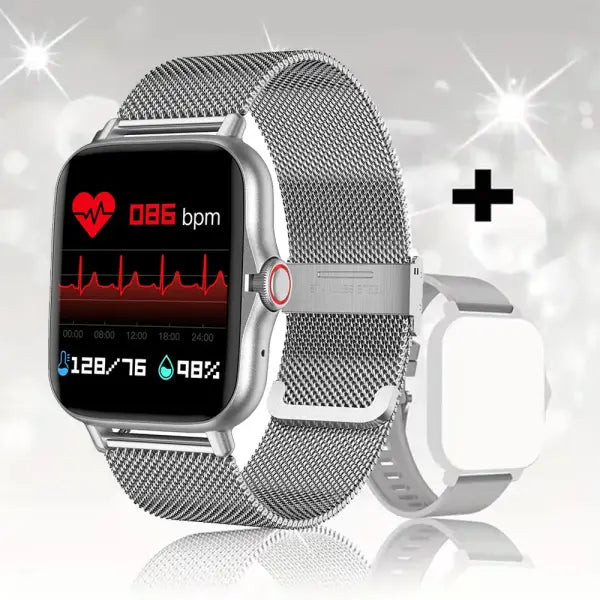 COTAUL C26 Smart Watch with Heart Rate and Silica Gel Band - mesh belt silver