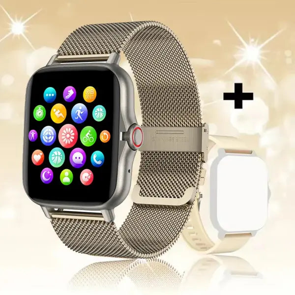 COTAUL C26 Smart Watch with Heart Rate and Silica Gel Band - mesh belt golden