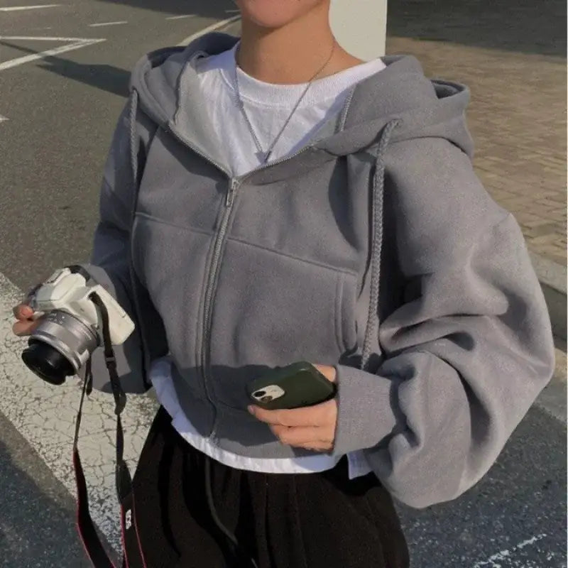 Womens Loose Fit Hooded Pullover Nylon Hoodie - DarkGray / L