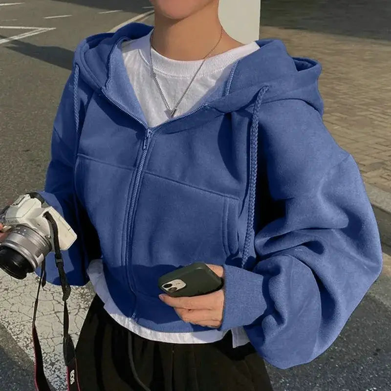 Womens Loose Fit Hooded Pullover Nylon Hoodie - Blue / XL