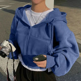 Womens Loose Fit Hooded Pullover Nylon Hoodie - Blue / XL