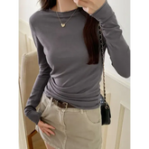 2024 Spring Autumn T shirt Women Tops Solid Slim Fit Long Sleeve O Neck Tshirts Female Casual Streetwear High Quality