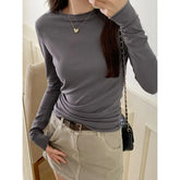 Spring/Autumn Women’s Solid Slim-Fit Long Sleeve T-Shirt – Casual O-Neck Streetwear Base Top