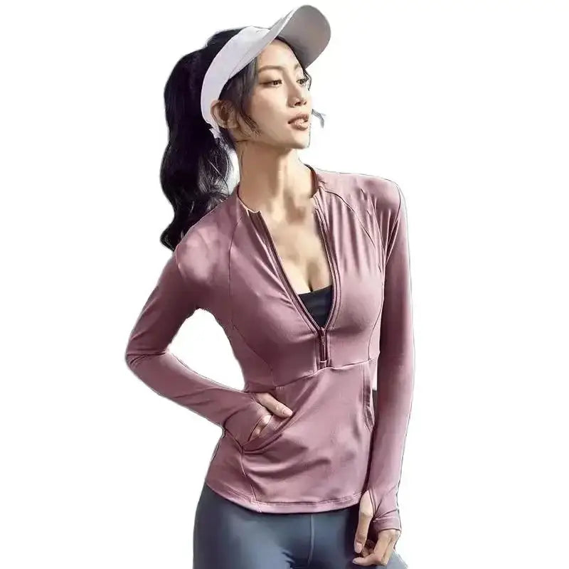 2024 Women Sport Jacket Zipper Yoga Coat Clothes Quick Dry Fitness Jacket Running Hoodies Thumb Hole Sportwear Gym