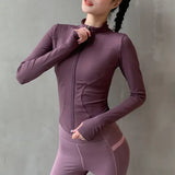 Women Running Jacket V-Neck Nylon Anti-Pilling Quick Dry - Purple / S