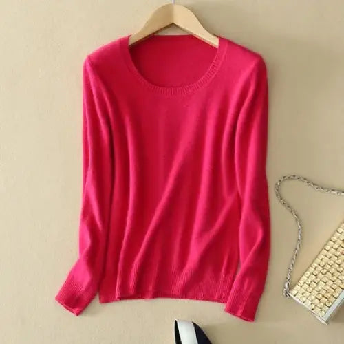 Women’s Autumn Winter Knit Sweater - Rose Red / XXXL (72-75)kg