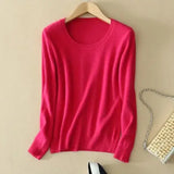2025 Autumn Winter Sweater Women Long Sleeve O-neck Knit Tops Solid Slim Fit Bottoming Shirt Korean Fashion Pullovers