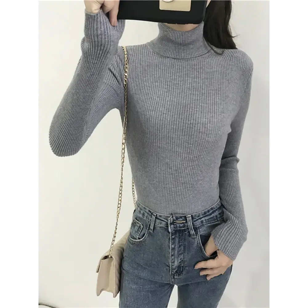 2025 Autumn Winter Thick Sweater Women Knitted Ribbed Pullover Sweater Long Sleeve Turtleneck Slim Jumper Soft Warm