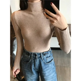 2025 Autumn Winter Thick Sweater Women Knitted Ribbed Pullover Sweater Long Sleeve Turtleneck Slim Jumper Soft Warm