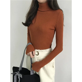 2025 Autumn Winter Thick Sweater Women Knitted Ribbed Pullover Sweater Long Sleeve Turtleneck Slim Jumper Soft Warm