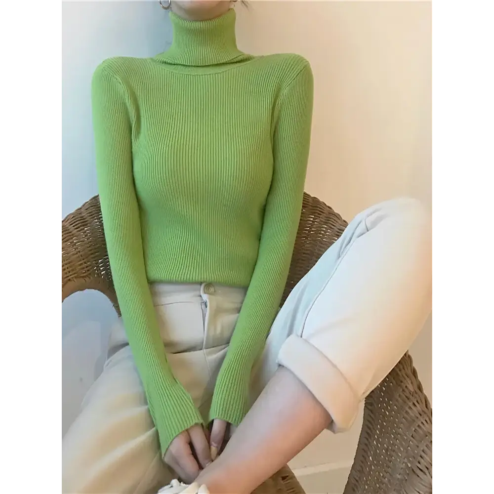 2025 Autumn Winter Thick Sweater Women Knitted Ribbed Pullover Sweater Long Sleeve Turtleneck Slim Jumper Soft Warm