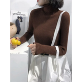 2025 Autumn Winter Thick Sweater Women Knitted Ribbed Pullover Sweater Long Sleeve Turtleneck Slim Jumper Soft Warm