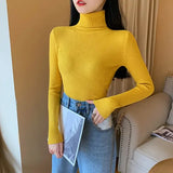 Autumn Winter Women Long Sleeve Knitted Turtleneck Pullover - yellow / One Size