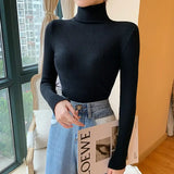 2025 Autumn Winter Women Long Sleeve Knitted Foldover Turtleneck Ribbed Pull Sweater Soft Warm Femme Jumper Pullover