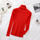 Autumn Winter Women Long Sleeve Knitted Turtleneck Pullover - bright red / One Size