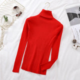 2025 Autumn Winter Women Long Sleeve Knitted Foldover Turtleneck Ribbed Pull Sweater Soft Warm Femme Jumper Pullover