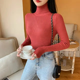 2025 Autumn Winter Women Long Sleeve Knitted Foldover Turtleneck Ribbed Pull Sweater Soft Warm Femme Jumper Pullover