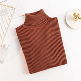 2025 Autumn Winter Women Long Sleeve Knitted Foldover Turtleneck Ribbed Pull Sweater Soft Warm Femme Jumper Pullover
