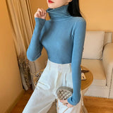 2025 Autumn Winter Women Long Sleeve Knitted Foldover Turtleneck Ribbed Pull Sweater Soft Warm Femme Jumper Pullover
