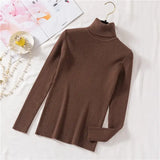 2025 Autumn Winter Women Long Sleeve Knitted Foldover Turtleneck Ribbed Pull Sweater Soft Warm Femme Jumper Pullover