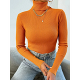 2025 Autumn Winter Women Long Sleeve Knitted Foldover Turtleneck Ribbed Pull Sweater Soft Warm Femme Jumper Pullover