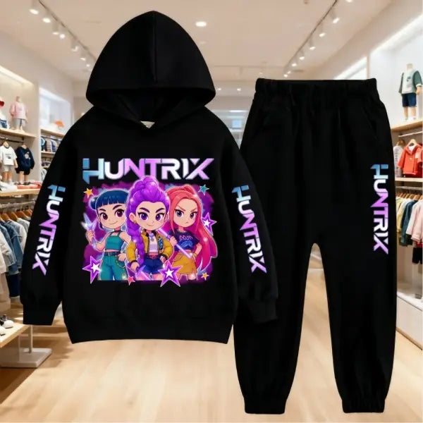 Kpop Demon Hunters Kids Hoodie Set with Pants for Boys and Girls - Black / 160