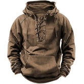 utumn Winter Retro Lace-Up Hooded Jacket – Loose Fit Casual Sweatshirt - Khaki color / (US)XXXL / CHINA