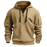 Men’s Zipper Fleece Hooded Casual Jacket - Khaki / XL