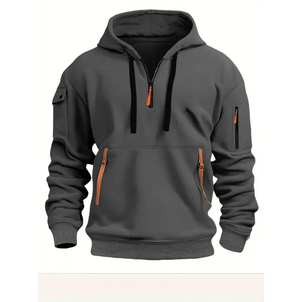 Men’s Zipper Fleece Hooded Casual Jacket - Dark Grey / M