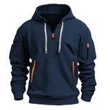 Men’s Zipper Fleece Hooded Casual Jacket - Navy Blue / XXXL