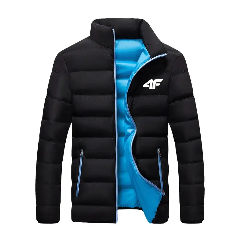 2025 New Winter Long Sleeve Cotton Coat Zipper Jacket Men’s Cotton Coat - black blue / XS(old)