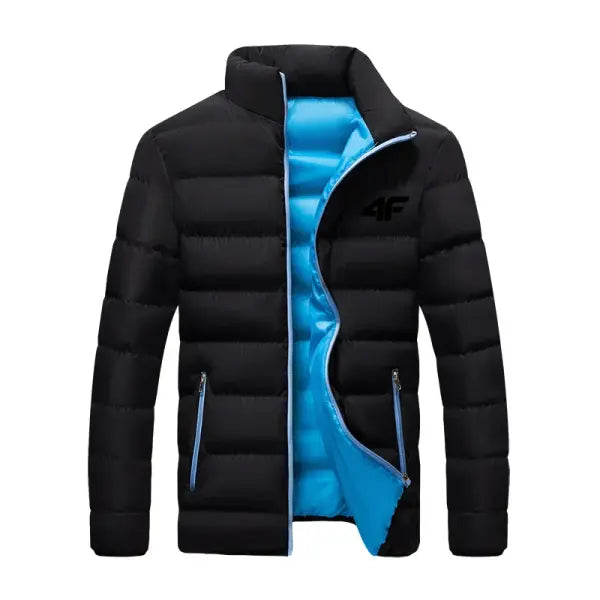 New Winter Long Sleeve Cotton Coat Zipper Jacket Men’s Cotton Coat - black blue2 / 4XL