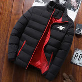 New Winter Long Sleeve Cotton Coat Zipper Jacket Men’s Cotton Coat - Black Red / 4XL