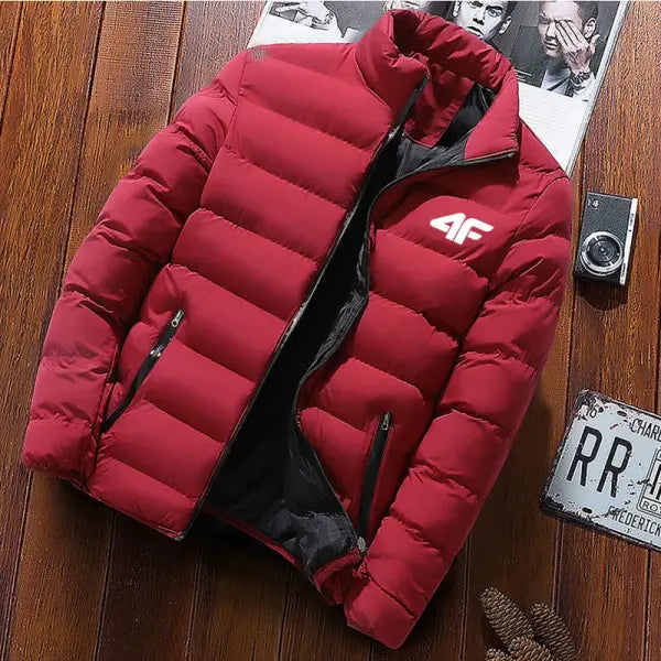 New Winter Long Sleeve Cotton Coat Zipper Jacket Men’s Cotton Coat - Red Black / 4XL