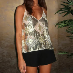2025 Sexy Sequin Beaded Tank Top – Glitter Backless Party Wear - Himpall