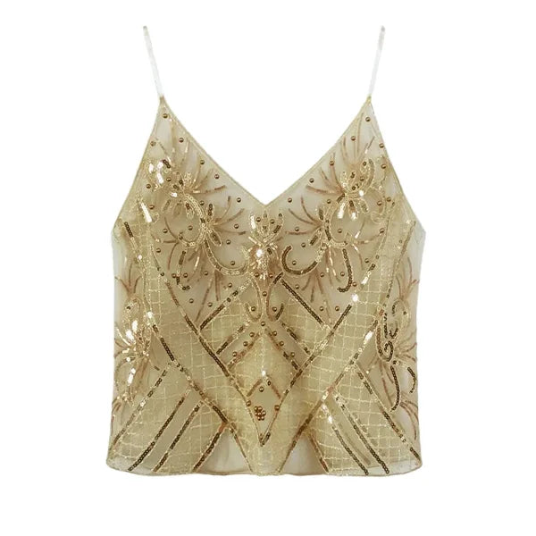 2025 Sexy Sequin Beaded Tank Top – Glitter Backless Party Wear - Himpall