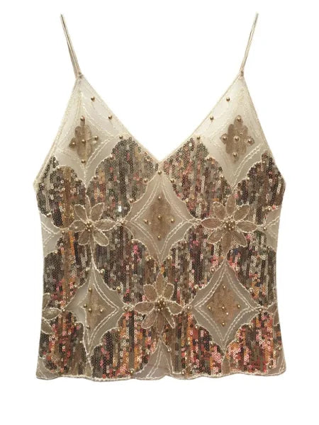 2025 Sexy Sequin Beaded Tank Top – Glitter Backless Party Wear - Himpall