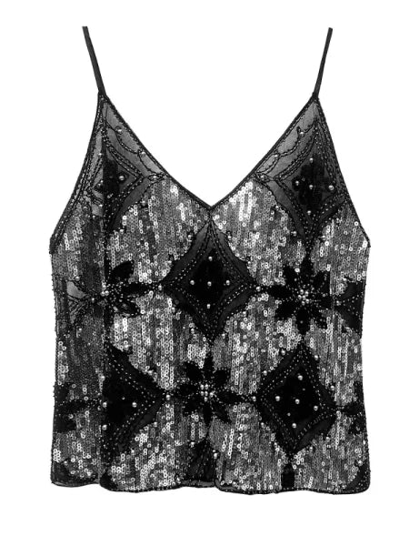 2025 Sexy Sequin Beaded Tank Top – Glitter Backless Party Wear - Himpall