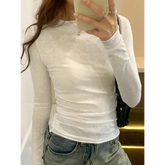 Women’s Slim Fit Long Sleeve T-Shirt – Solid O-Neck Casual Top for Spring & Autumn