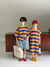 2025 Summer Kids Striped Dress – Korean Style Colorful O-Neck Sibling Outfit - Himpall