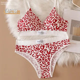 2025 Summer New Women’s Leopard Print Traceless and Steel Rim Bra Adjustable Shoulder Strap Back Women’s Underwear Set