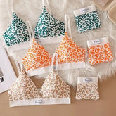 2025 Summer New Women’s Leopard Print Traceless and Steel Rim Bra Adjustable Shoulder Strap Back Women’s Underwear Set