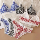 2025 Summer New Women’s Leopard Print Traceless and Steel Rim Bra Adjustable Shoulder Strap Back Women’s Underwear Set