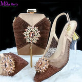 2025 Winter New Arrivals Low Heels in Coffee Italian Women Shoes and Bag Set Elegant Ladies Pointed Toe Pumps