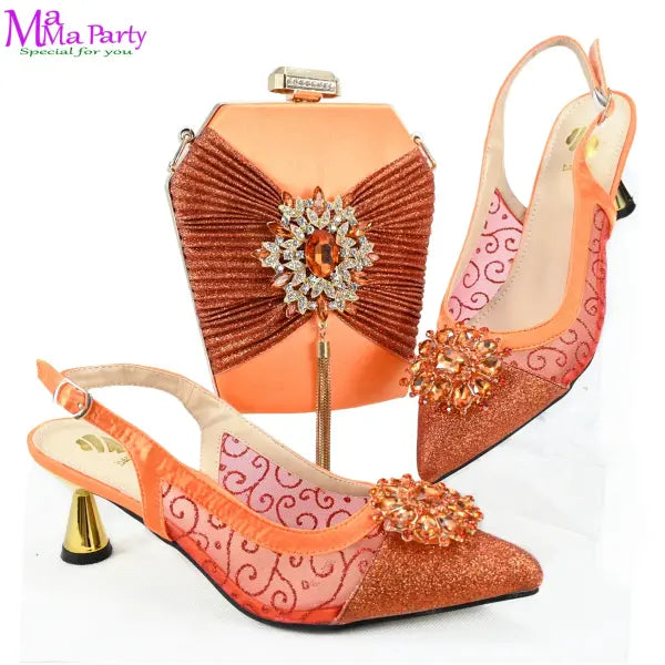 2025 Winter New Arrivals Low Heels in Coffee Italian Women Shoes and Bag Set Elegant Ladies Pointed Toe Pumps